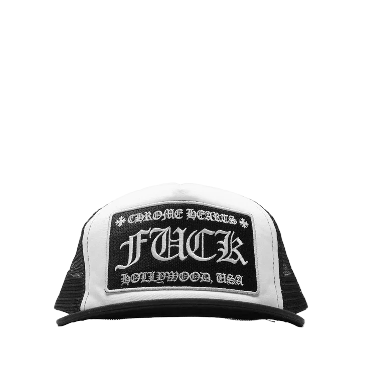 Chrome Hearts Fuck Hollywood White Black Trucker Cap – What's Your