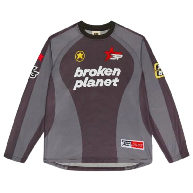 Broken Planet Market Football Long Sleeve Tee Black / Grey