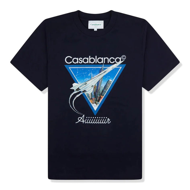 CASABLANCA 'AIIIIIR' PRINTED NAVY T SHIRT