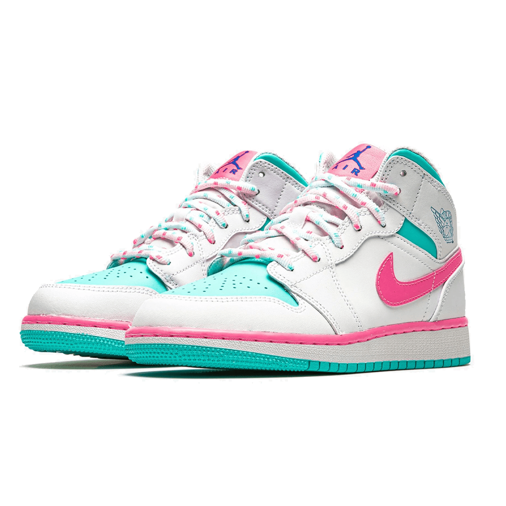 pink green and blue jordans